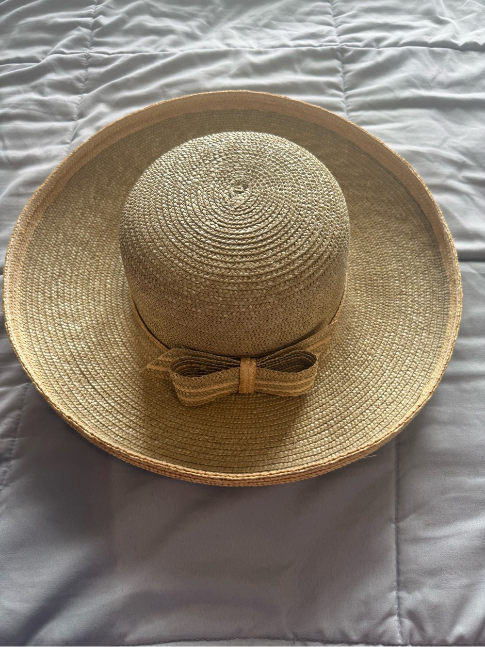 Rachel Natural-Tan Straw Wide Brim Hat with Bow